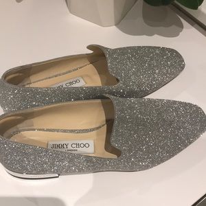 Jimmy Choo Jaida Silver Glitter Loafers EU39 US9